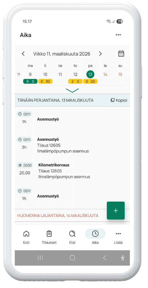 Entre ja Ahlsell Office: aikakirjaukset